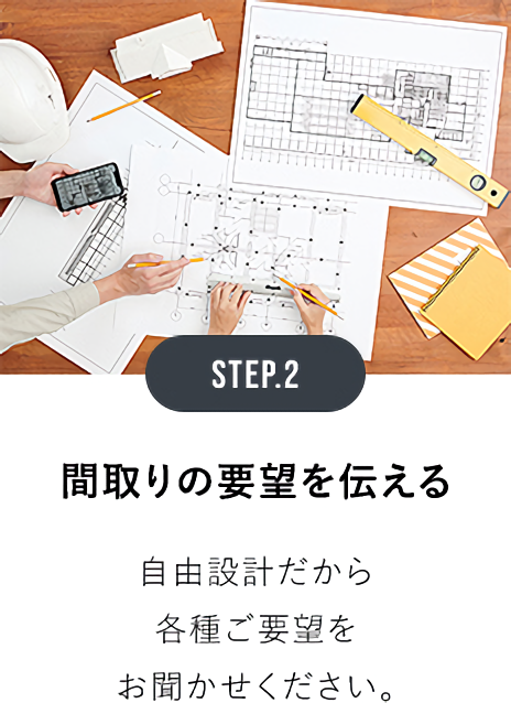 STEP.2間取りの要望を伝える 自由設計だから各種ご要望をお聞かせください。